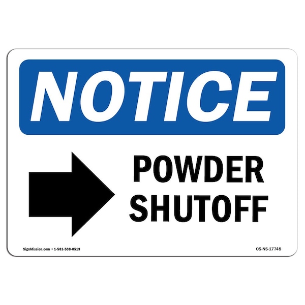 Safety Sign, OSHA Notice, 12" Height, Power Shutoff (Right Arrow) Sign With Symbol, Landscape